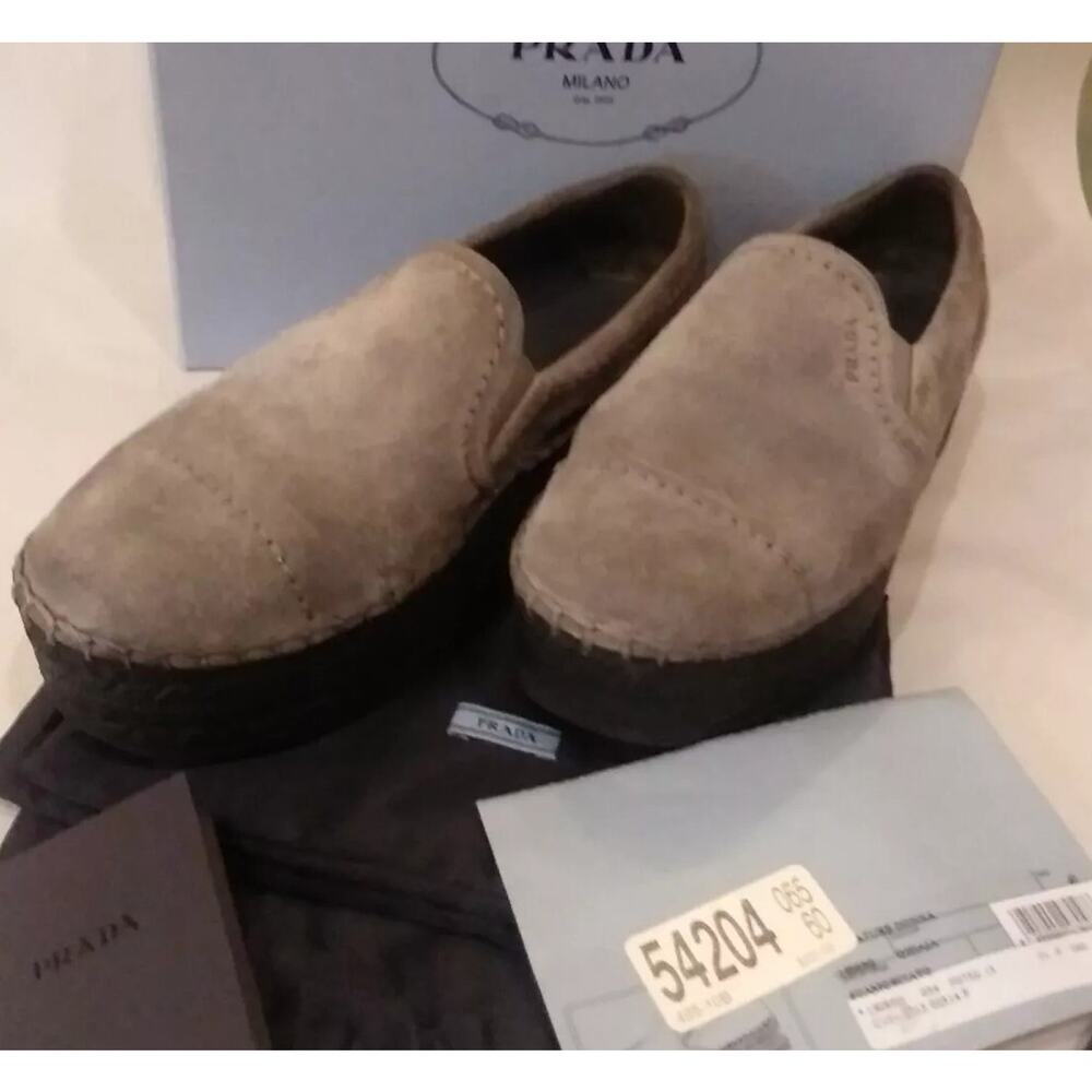 Women's Prada Platform Espadrille Flats Suede Loafers Shoes Size 40 Gray Us 8.5 - Picture 1 of 14
